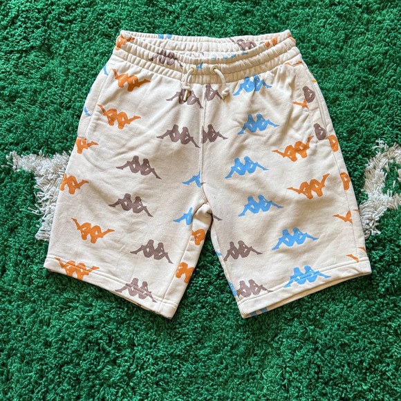 Kappa All Over Print Shorts Beige Blue Orange Brown Small Casual - Picture 1 of 6